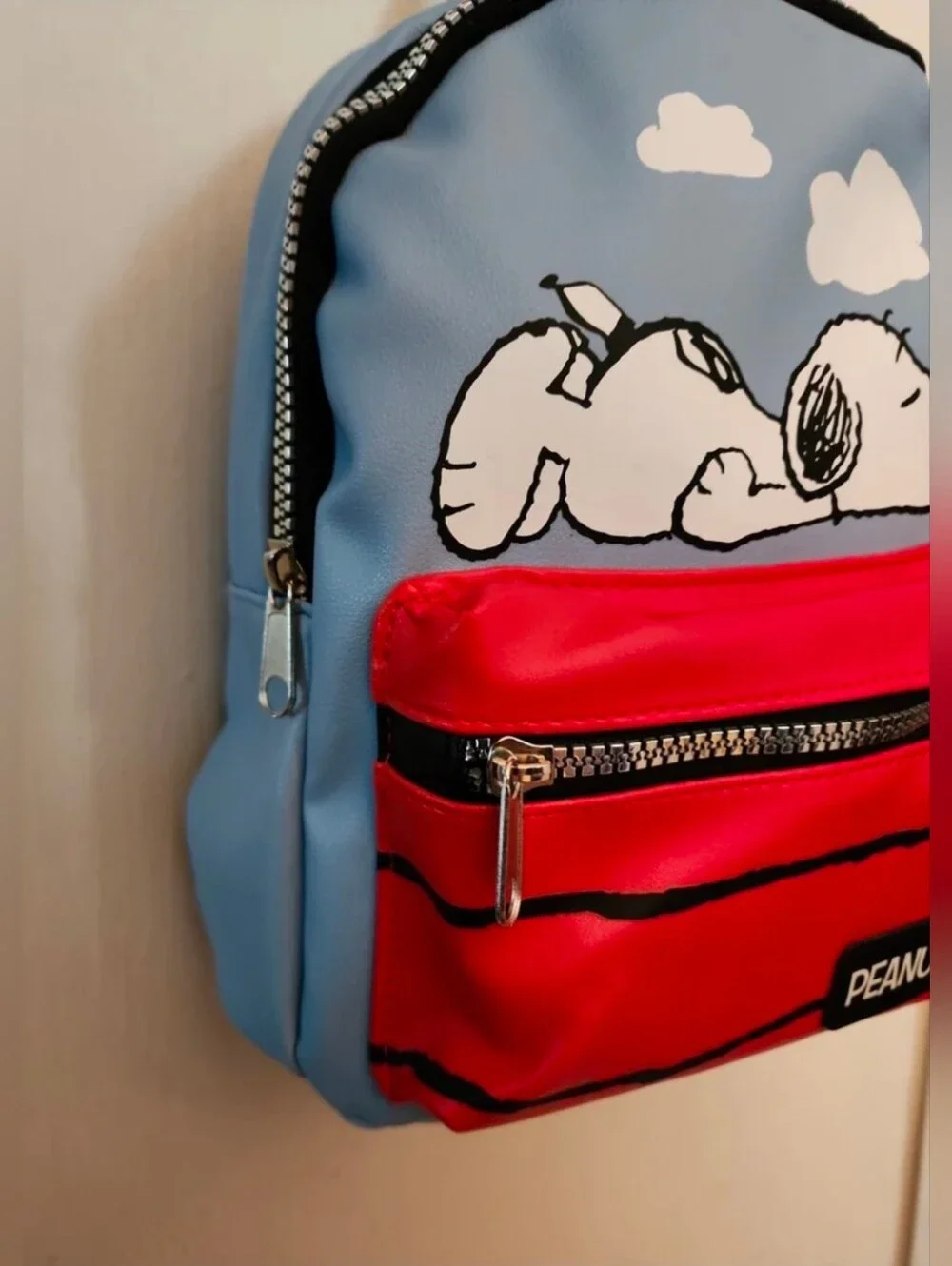 Peanuts Snoopy & WoodStock Silver Mini Backpack Red Doghouse Tote Bag Zip Pocket